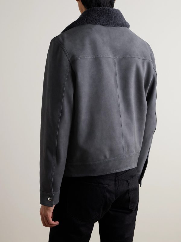Shearling-Trimmed Suede Trucker Jacket - BK Shearling-Trimmed Suede Trucker Jacket - BK