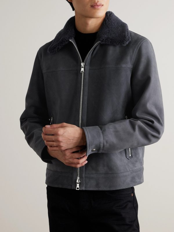 Shearling-Trimmed Suede Trucker Jacket - FR Shearling-Trimmed Suede Trucker Jacket - FR