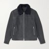 Shearling-Trimmed Suede Trucker Jacket Shearling-Trimmed Suede Trucker Jacket