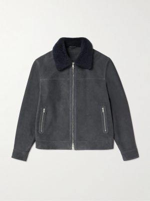 Shearling-Trimmed Suede Trucker Jacket Shearling-Trimmed Suede Trucker Jacket