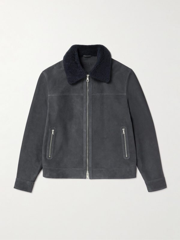 Shearling-Trimmed Suede Trucker Jacket Shearling-Trimmed Suede Trucker Jacket