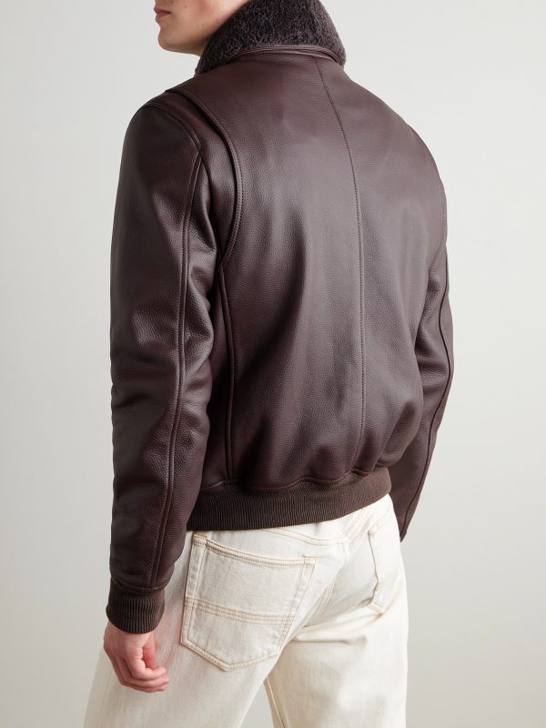 Shearling-Trimmed Full-Grain Leather Blouson Jacket - BK Shearling-Trimmed Full-Grain Leather Blouson Jacket - BK