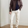 Shearling-Trimmed Full-Grain Leather Blouson Jacket - OU Shearling-Trimmed Full-Grain Leather Blouson Jacket - OU