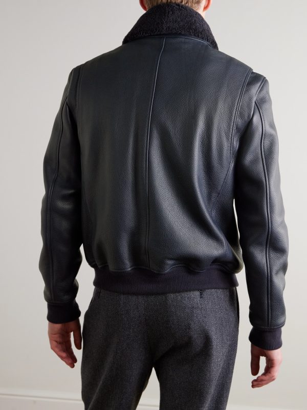 Shearling-Trimmed Full-Grain Leather Blouson Jacket - BK Shearling-Trimmed Full-Grain Leather Blouson Jacket - BK