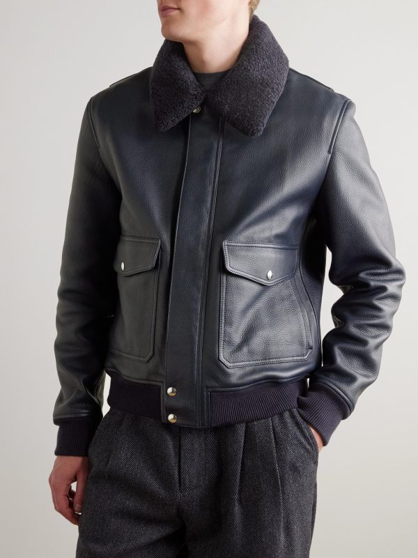 Shearling-Trimmed Full-Grain Leather Blouson Jacket - FR Shearling-Trimmed Full-Grain Leather Blouson Jacket - FR