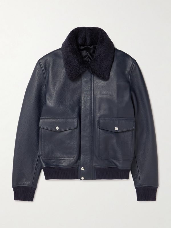 Shearling-Trimmed Full-Grain Leather Blouson Jacket Shearling-Trimmed Full-Grain Leather Blouson Jacket