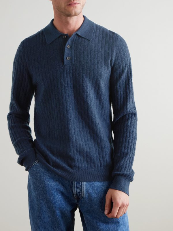 Textured Wool and Camel-Blend Polo Shirt - FR Textured Wool and Camel-Blend Polo Shirt - FR