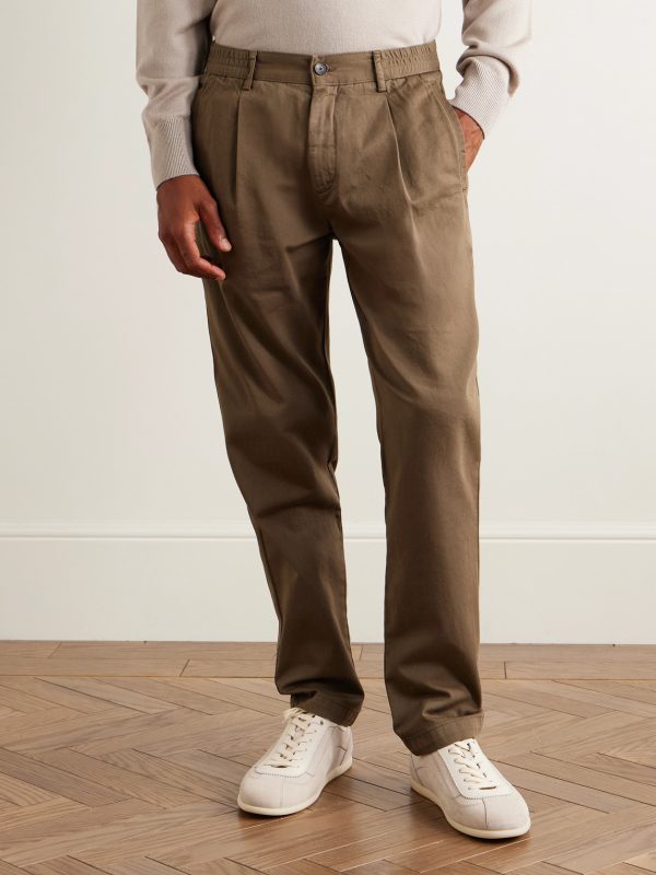 James Pleated Tapered Organic Cotton-Twill Trousers - FR