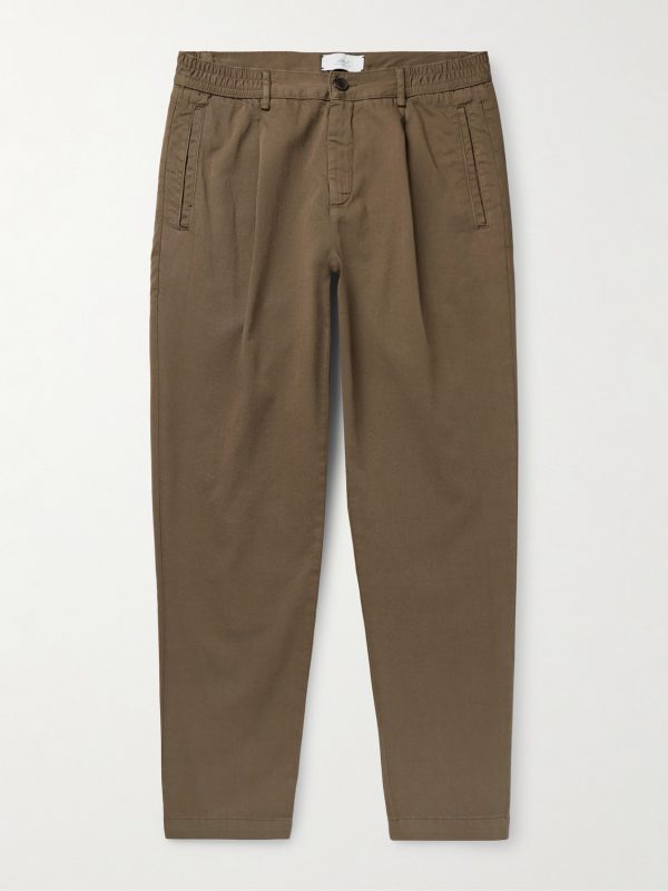 James Pleated Tapered Organic Cotton-Twill Trousers