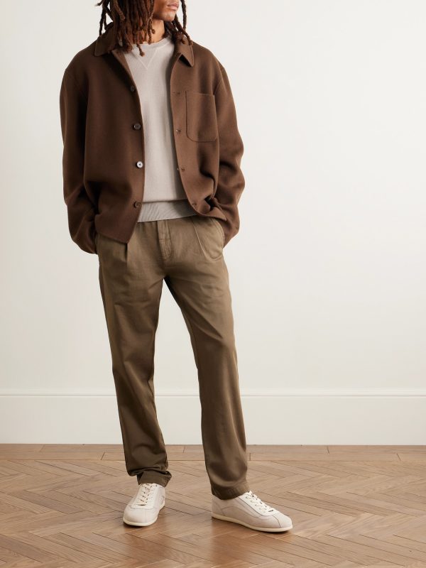 James Pleated Tapered Organic Cotton-Twill Trousers - OU