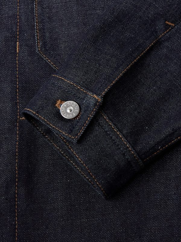 Denim Research Logo-Appliquéd Raw Denim Jacket - E1 Denim Research Logo-Appliquéd Raw Denim Jacket - E1
