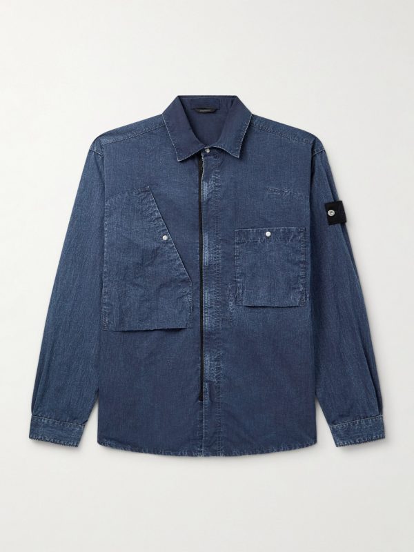 Hollow Denim Research Logo-Appliquéd Shell Overshirt
