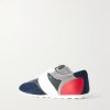 Logo-Embroidered Suede-Trimmed Leather Sneakers - BK Logo-Embroidered Suede-Trimmed Leather Sneakers - BK