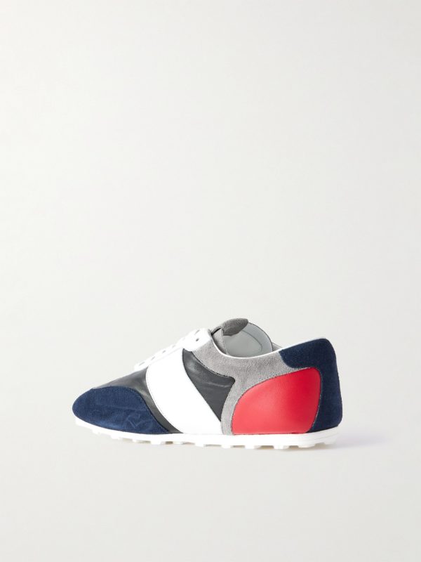 Logo-Embroidered Suede-Trimmed Leather Sneakers - BK Logo-Embroidered Suede-Trimmed Leather Sneakers - BK