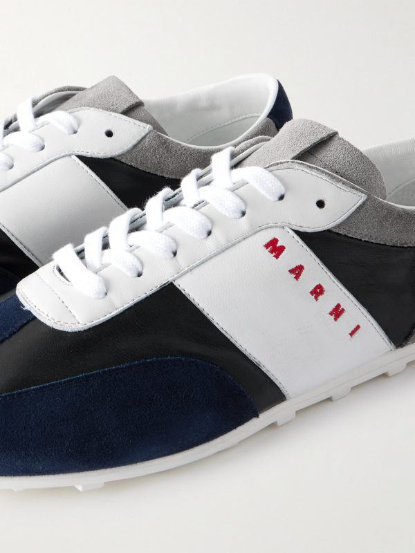 Logo-Embroidered Suede-Trimmed Leather Sneakers - CU Logo-Embroidered Suede-Trimmed Leather Sneakers - CU
