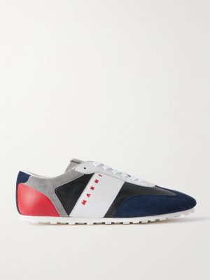 Logo-Embroidered Suede-Trimmed Leather Sneakers Logo-Embroidered Suede-Trimmed Leather Sneakers