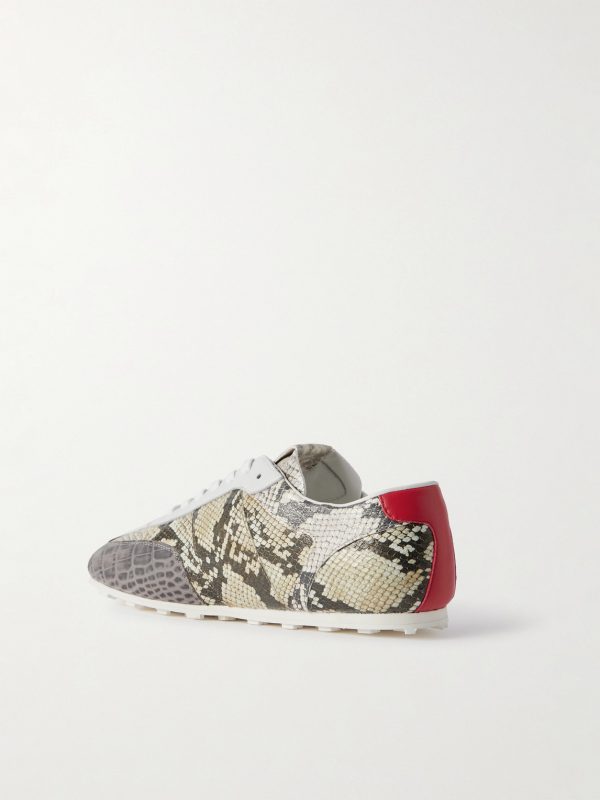 Logo-Embroidered Croc and Snake-Effect Leather Sneakers - BK Logo-Embroidered Croc and Snake-Effect Leather Sneakers - BK