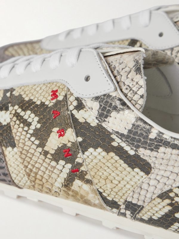 Logo-Embroidered Croc and Snake-Effect Leather Sneakers - CU Logo-Embroidered Croc and Snake-Effect Leather Sneakers - CU