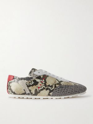 Logo-Embroidered Croc and Snake-Effect Leather Sneakers Logo-Embroidered Croc and Snake-Effect Leather Sneakers