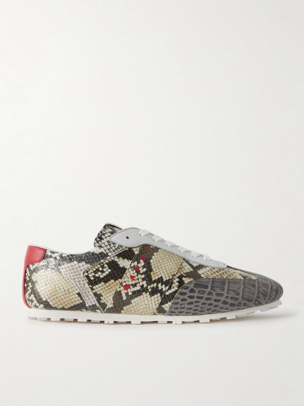 Logo-Embroidered Croc and Snake-Effect Leather Sneakers Logo-Embroidered Croc and Snake-Effect Leather Sneakers