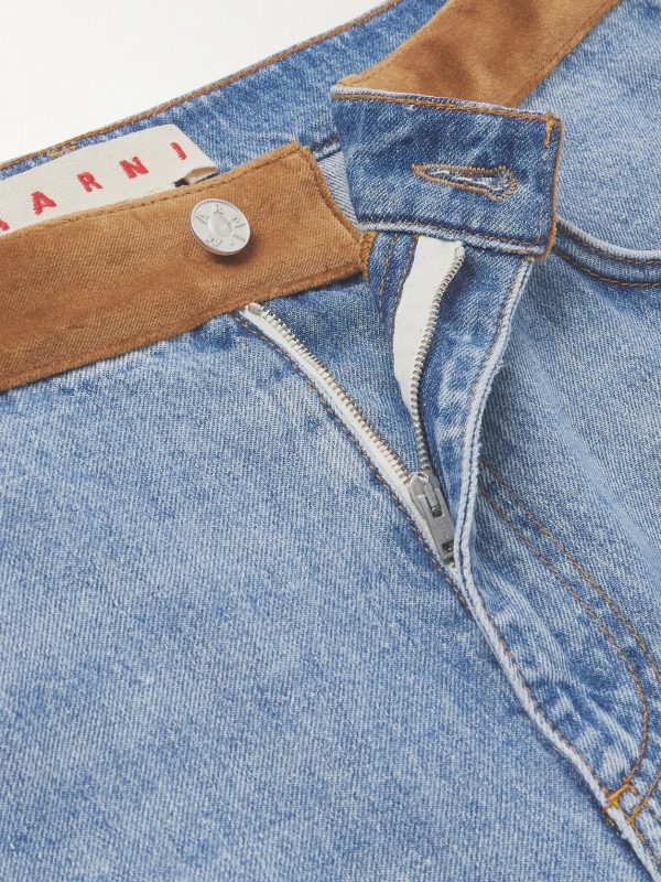 + Slawn and Soldier Straight-Leg Appliquéd Cotton Velvet-Trimmed Jeans - E1 + Slawn and Soldier Straight-Leg Appliquéd Cotton Velvet-Trimmed Jeans - E1