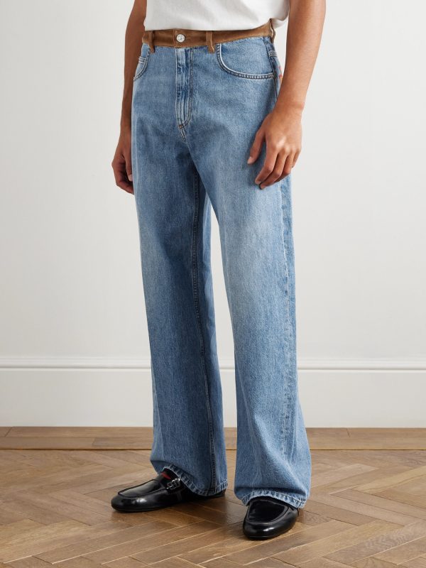 + Slawn and Soldier Straight-Leg Appliquéd Cotton Velvet-Trimmed Jeans - FR + Slawn and Soldier Straight-Leg Appliquéd Cotton Velvet-Trimmed Jeans - FR