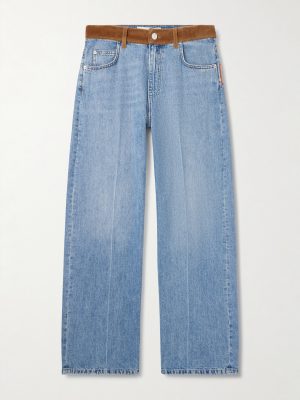 + Slawn and Soldier Straight-Leg Appliquéd Cotton Velvet-Trimmed Jeans + Slawn and Soldier Straight-Leg Appliquéd Cotton Velvet-Trimmed Jeans