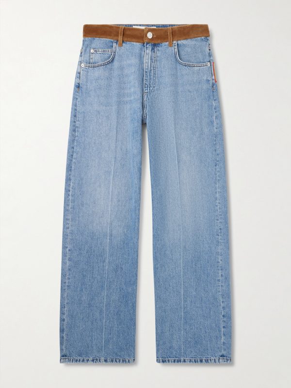+ Slawn and Soldier Straight-Leg Appliquéd Cotton Velvet-Trimmed Jeans + Slawn and Soldier Straight-Leg Appliquéd Cotton Velvet-Trimmed Jeans