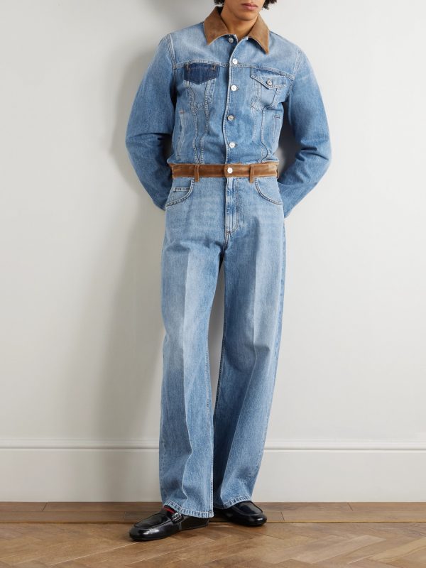 + Slawn and Soldier Straight-Leg Appliquéd Cotton Velvet-Trimmed Jeans - OU + Slawn and Soldier Straight-Leg Appliquéd Cotton Velvet-Trimmed Jeans - OU