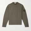 Logo-Appliquéd Grosgrain-Trimmed Garment-Dyed Ribbed Wool-Blend Sweatshirt