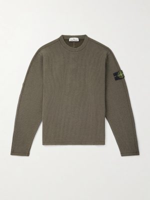 Logo-Appliquéd Grosgrain-Trimmed Garment-Dyed Ribbed Wool-Blend Sweatshirt Logo-Appliquéd Grosgrain-Trimmed Garment-Dyed Ribbed Wool-Blend Sweatshirt