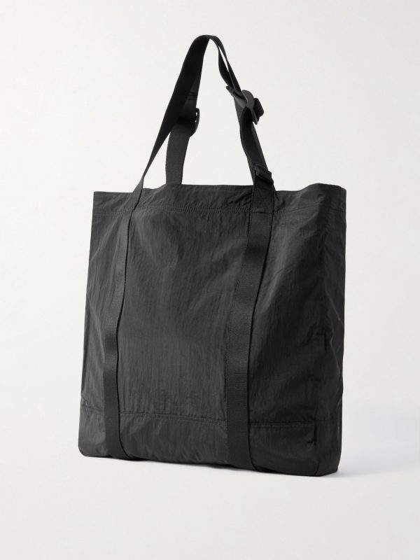 Webbing-Trimmed Recycled-Shell Tote Bag - BK