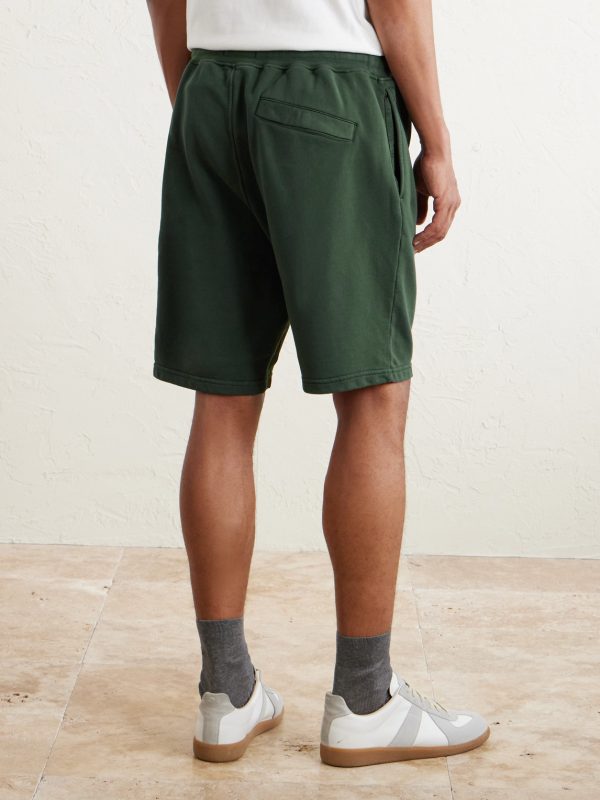 Straight-Leg Garment-Dyed Organic Cotton-Fleece Drawstring Shorts - BK