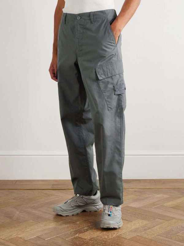STONE ISLAND GHOST Straight-Leg Logo-Appliquéd Cotton Cargo Trousers - FR STONE ISLAND GHOST Straight-Leg Logo-Appliquéd Cotton Cargo Trousers - FR
