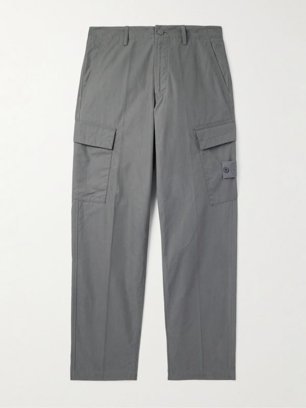 STONE ISLAND GHOST Straight-Leg Logo-Appliquéd Cotton Cargo Trousers STONE ISLAND GHOST Straight-Leg Logo-Appliquéd Cotton Cargo Trousers