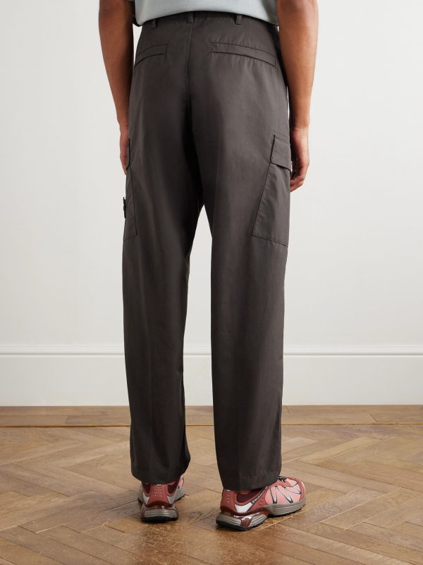 STONE ISLAND GHOST Straight-Leg Logo-Appliquéd Cotton Cargo Trousers - BK