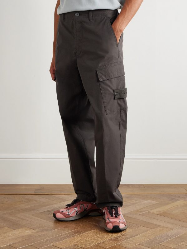 STONE ISLAND GHOST Straight-Leg Logo-Appliquéd Cotton Cargo Trousers - FR
