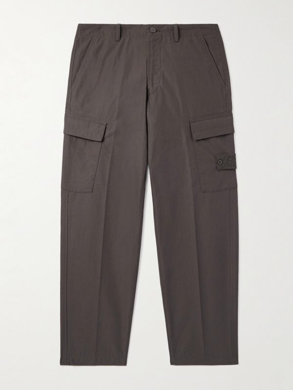 STONE ISLAND GHOST Straight-Leg Logo-Appliquéd Cotton Cargo Trousers