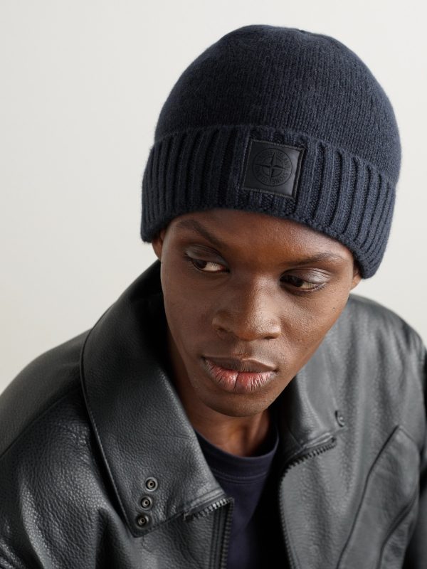 STONE ISLAND GHOST Logo-Appliquéd Cashmere Beanie - OU