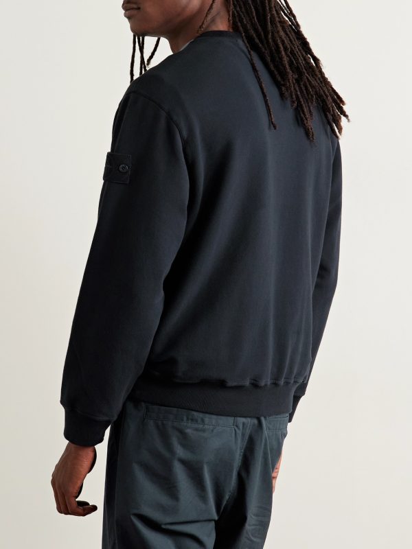 STONE ISLAND GHOST Logo-Appliquéd Organic Cotton-Jersey Sweatshirt - BK