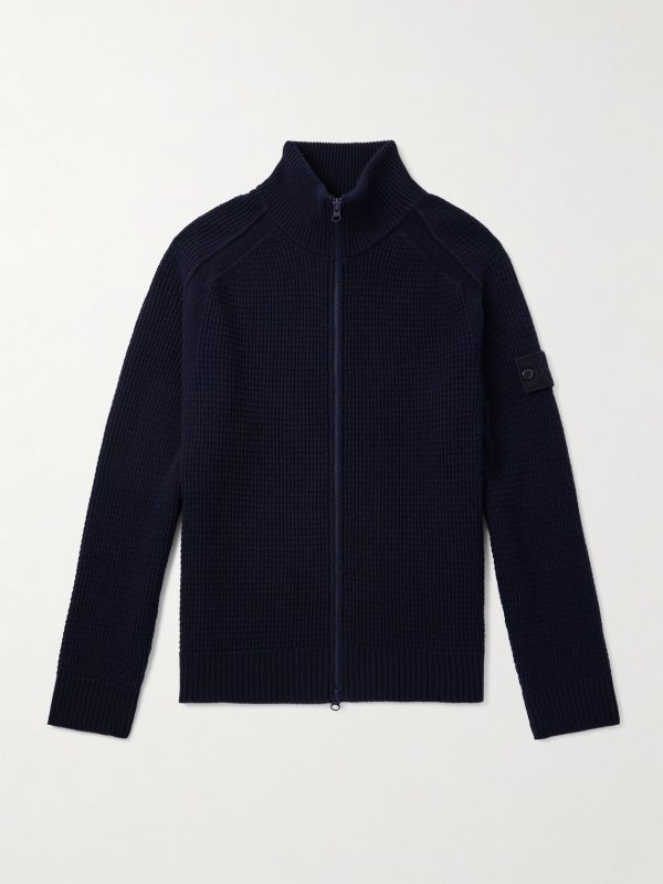 STONE ISLAND GHOST Waffle-Knit Virgin Wool Zip-Up Cardigan STONE ISLAND GHOST Waffle-Knit Virgin Wool Zip-Up Cardigan