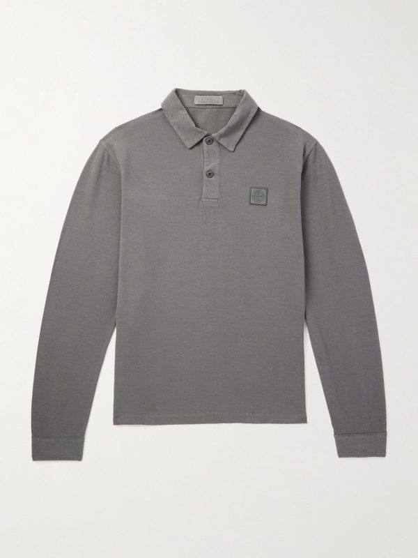 STONE ISLAND GHOST Logo-Appliquéd Cotton-Jersey Polo Shirt STONE ISLAND GHOST Logo-Appliquéd Cotton-Jersey Polo Shirt