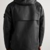 Logo-Appliquéd Padded Leather-Ripstop Hooded Jacket - BK