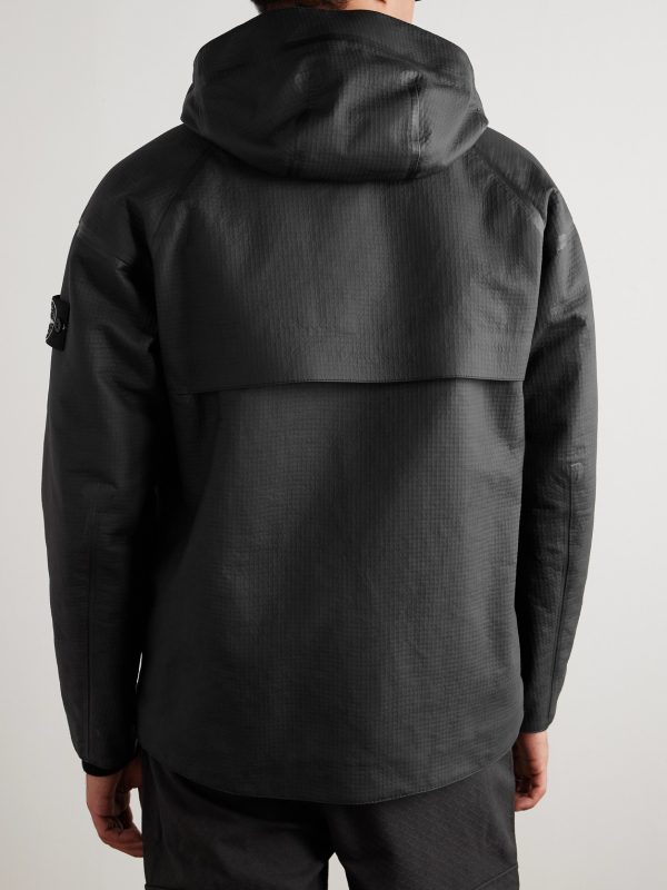 Logo-Appliquéd Padded Leather-Ripstop Hooded Jacket - BK