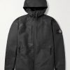 Logo-Appliquéd Padded Leather-Ripstop Hooded Jacket