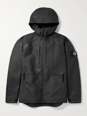Logo-Appliquéd Padded Leather-Ripstop Hooded Jacket