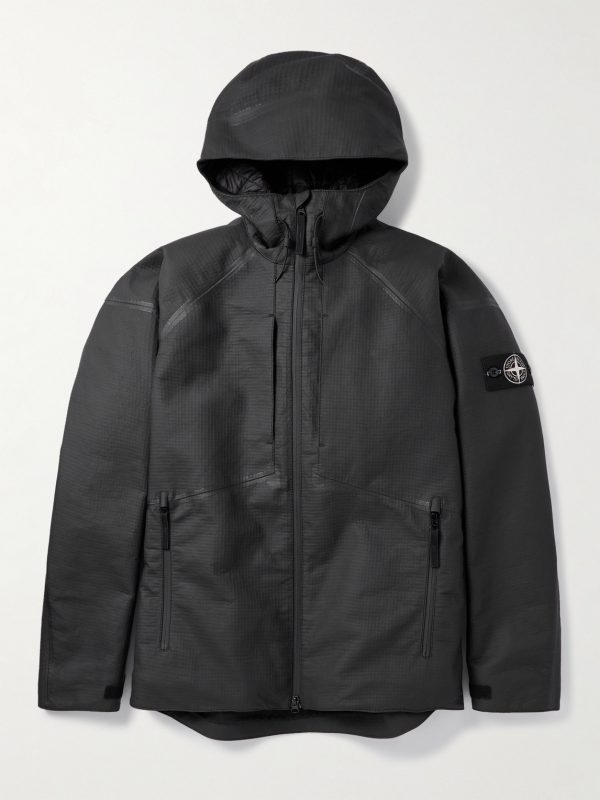 Logo-Appliquéd Padded Leather-Ripstop Hooded Jacket