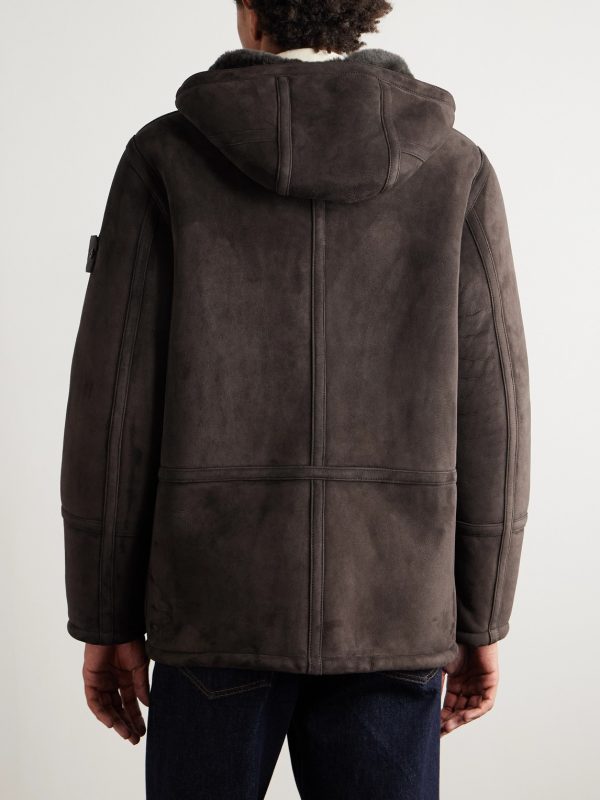 STONE ISLAND GHOST Logo-Appliquéd Shearling Hooded Jacket - BK STONE ISLAND GHOST Logo-Appliquéd Shearling Hooded Jacket - BK