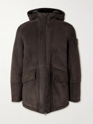 STONE ISLAND GHOST Logo-Appliquéd Shearling Hooded Jacket STONE ISLAND GHOST Logo-Appliquéd Shearling Hooded Jacket