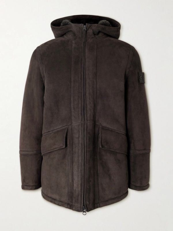 STONE ISLAND GHOST Logo-Appliquéd Shearling Hooded Jacket STONE ISLAND GHOST Logo-Appliquéd Shearling Hooded Jacket
